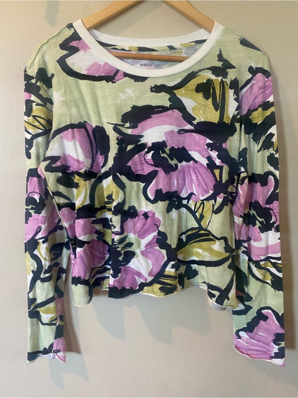 Maeve Floral Long-Crewneck Top